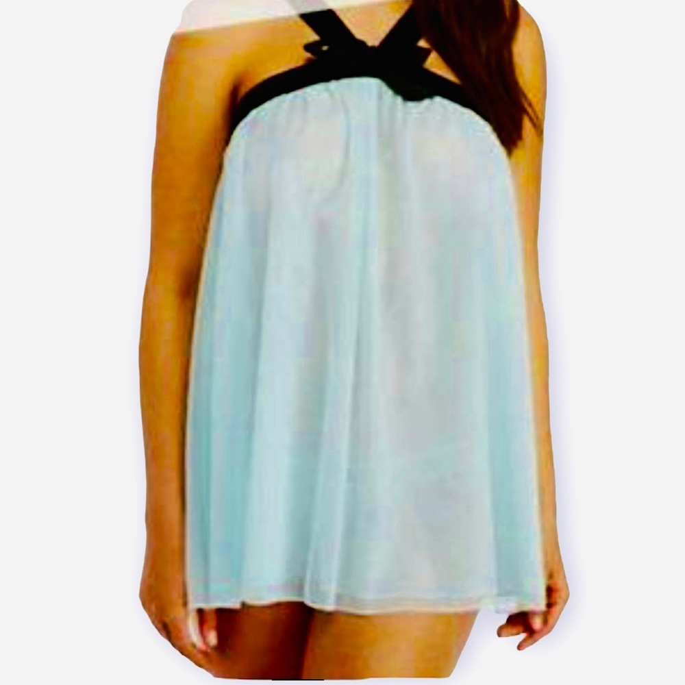Kate Spade Powder Blue Contrast Bow Tie Halter Neckline Chemise Top SZ Medium
